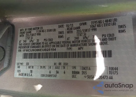 2014 Ford Escape Se z USA, uszkodzony, nr VIN 1FMCU9G96EUB25154